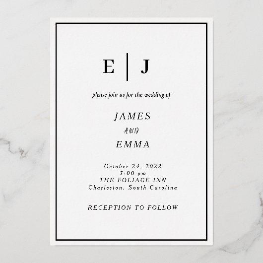 Minimaal en Chic | Moderne bruiloft Folie Uitnodiging (Voorkant)