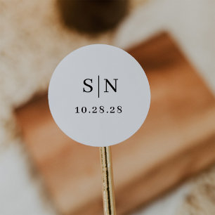 Minimaal en Chic   Monogram Zwart en Wit Ronde Sticker