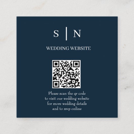 Minimaal en Chic | Navy Blauwe en Witte QR Code Informatiekaartje (Voorkant)