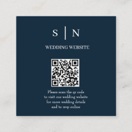 Minimaal en Chic | Navy Blauwe en Witte QR Code Informatiekaartje