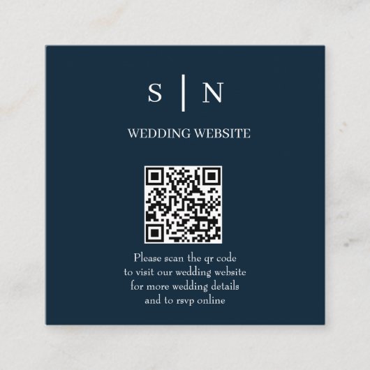 Minimaal en Chic | Navy Blue en Witte QR Code Informatiekaartje (Voorkant)