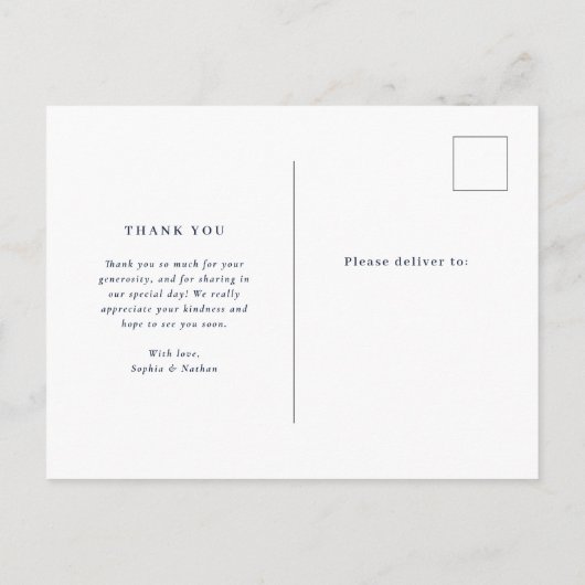 Minimaal en Chic Navy Blue Photo Wedding Hartelijk Briefkaart (Achterkant)