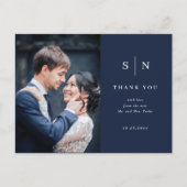 Minimaal en Chic Navy Blue Photo Wedding Hartelijk Briefkaart (Voorkant)