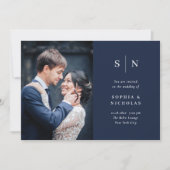 Minimaal en Chic | Navy Blue Photo Wedding Kaart (Voorkant)