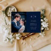 Minimaal en Chic | Navy Blue Photo Wedding Kaart