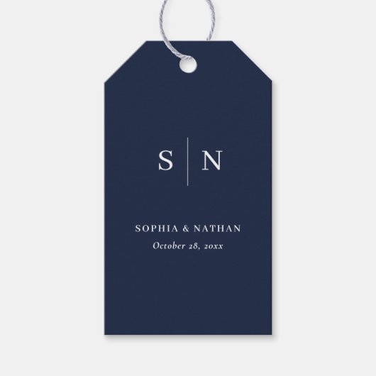 Minimaal en Chic | Navy Blue Wedding Cadeaulabel (Voorkant)