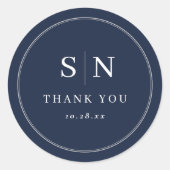 Minimaal en Chic | Navy Blue Wedding Monograma Ronde Sticker (Voorkant)