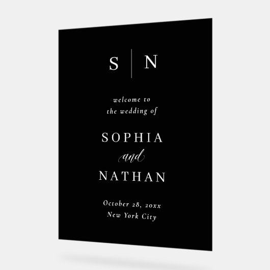 Minimaal en Chic | Onthaal donkerzwart huwelijk Acryl Bord (Hoek)