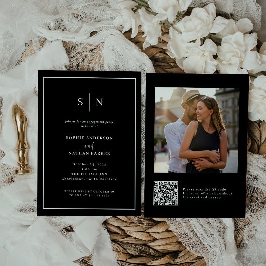 Minimaal en Chic | QR-code van Engagement Party Kaart