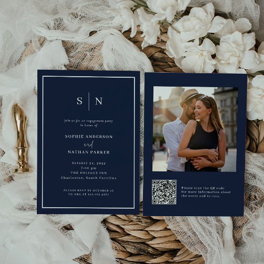 Minimaal en Chic | QR-code van Engagement Party Kaart