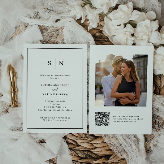 Minimaal en Chic | QR-code van Engagement Party Kaart