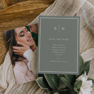 Minimaal en Chic Saliegroen en Wit met Foto Save The Date