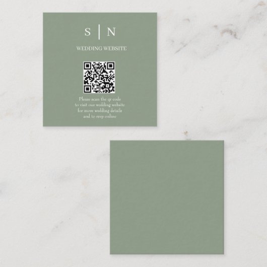 Minimaal en Chic | Saliegroen en Witte QR-code Informatiekaartje (Voorkant / Achterkant)