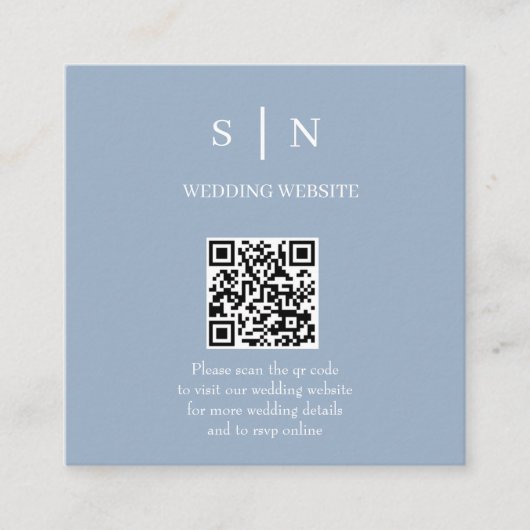 Minimaal en Chic | Stofblauw en Witte QR-code Informatiekaartje (Voorkant)