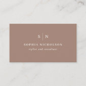 Minimaal en Chic | Taupe Monogram en QR Code Visitekaartje (Voorkant)