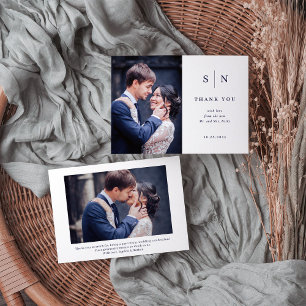 Minimaal en Chic White en Navy Twee foto bruiloft Bedankkaart