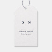 Minimaal en Chic | Witte en marineblauwe trouwdag Cadeaulabel (Voorkant)