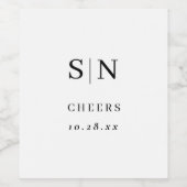 Minimaal en Chic | Witte Monogram Trouw Cheers Wijn Etiket (Enkel label)