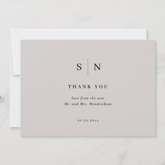 Minimaal en Chic | Zacht grijs en zwart huwelijk Bedankkaart (Voorkant)