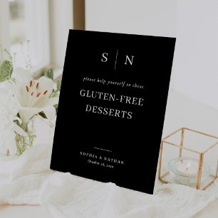 Minimaal en chic zwart Glutenvrije desserts Reclamebord Met Voetstuk