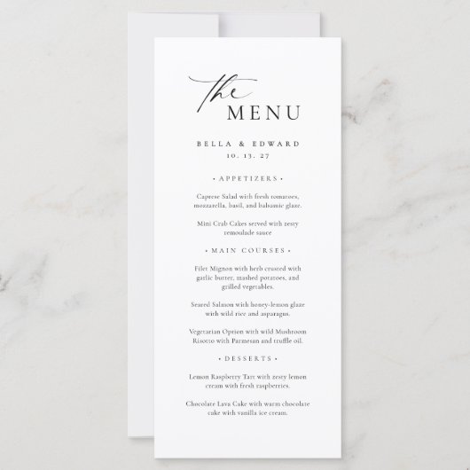 Minimaal en Chic Zwart Wit Modern Wedding Menu (Voorkant)