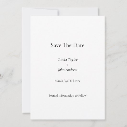 Minimaal en chic zwart-wit save the date kaart (Achterkant)