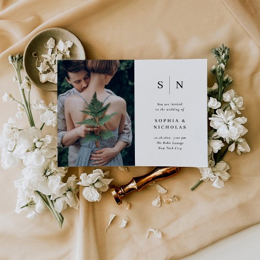 Minimaal en Chic | Zwart-witfotohuwelijk Kaart