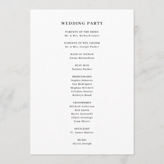 Minimaal en Chic | Zwart-witgrenshuwelijk Programmakaart (Achterkant)