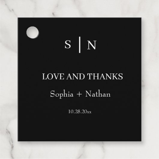 Minimaal en Chic | Zwarte en witte bruiloft Bedankjes Labels (Voorkant)