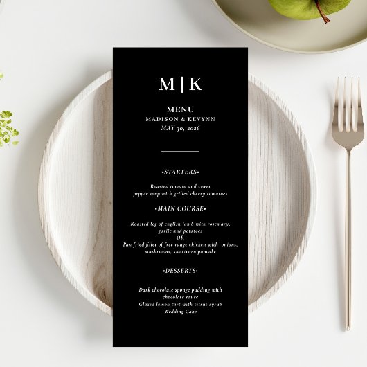 Minimaal en Chic | Zwarte en witte bruiloft Menu