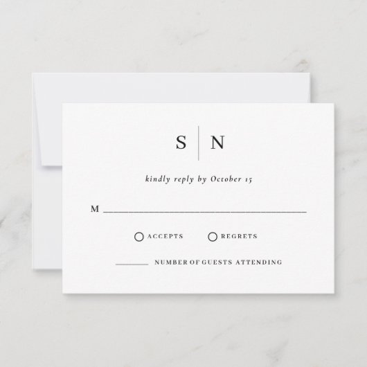 Minimaal en Chic | Zwarte en witte bruiloft RSVP Kaartje (Voorkant)