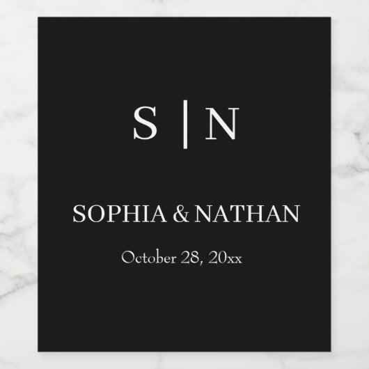 Minimaal en Chic | Zwarte en witte bruiloft Wijn Etiket (Enkel label)