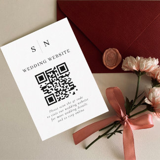 Minimaal en Chic | Zwarte en Witte QR Code Huwelij Informatiekaartje