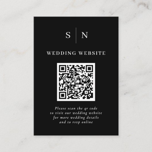 Minimaal en Chic | Zwarte QR-code bruiloft Informatiekaartje (Voorkant)