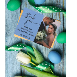 Minimaal en ChicDusty Blue Two Photo Wedding Bedankkaart