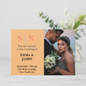 Minimaal en ChicDusty Blue Two Photo Wedding Kaart (Staand voorkant)