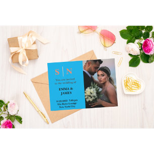 Minimaal en ChicDusty Blue Two Photo Wedding Tha Bedankkaart