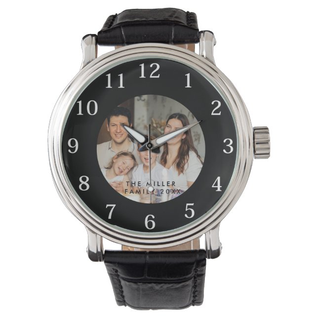 Minimaal en chique | Aangepaste foto en familienaa Horloge (Voorkant)