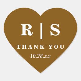 Minimaal en chique | Bruine Monogram Trouwsticker Hart Sticker