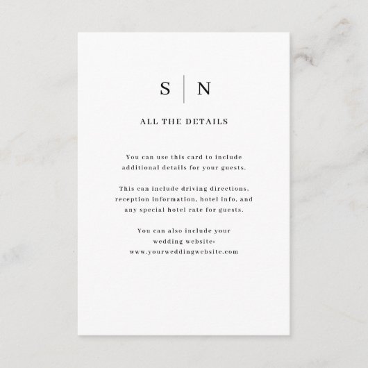 Minimaal en chique | Details bruiloft gast Informatiekaartje (Voorkant)
