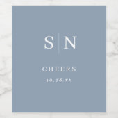 Minimaal en chique | Dusty Blue Monogram Cheers Wijn Etiket (Enkel label)