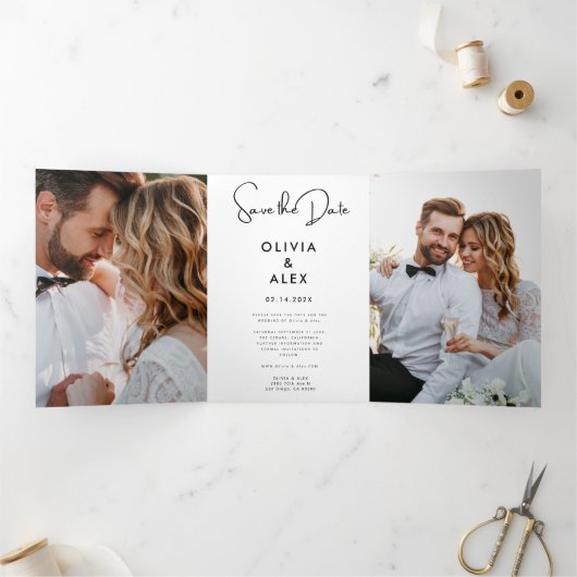 Minimaal en chique | Foto Bruiloft Save The Date Drieluik Uitnodiging (Binnen)