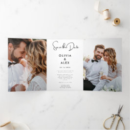 Minimaal en chique | Foto Bruiloft Save The Date Drieluik Uitnodiging