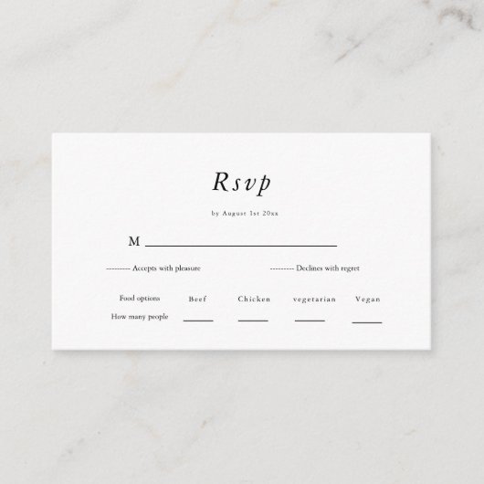 Minimaal en chique | Marine en Witte Bruiloft RSVP Informatiekaartje (Voorkant)