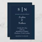 Minimaal en chique | Marineblauwe trouwenvelop Kaart (Voorkant / Achterkant)