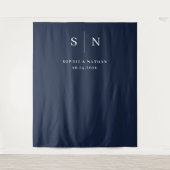 Minimaal en chique | Navy Blue met Monogram bruilo Wandkleed (Voorkant)