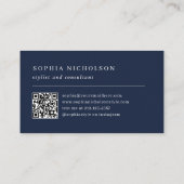 Minimaal en chique | Navy Blue Monogram en QR-code Visitekaartje (Achterkant)
