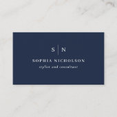 Minimaal en chique | Navy Blue Monogram en QR-code Visitekaartje (Voorkant)