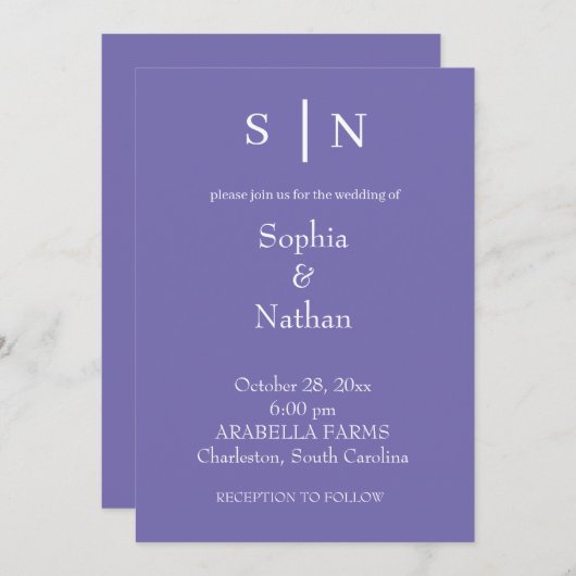 Minimaal en chique | Paarse bruiloft Kaart (Voorkant / Achterkant)