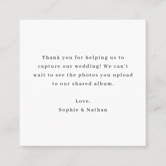 Minimaal en chique | QR Code Bruiloft Deel de Lief Informatiekaartje (Achterkant)